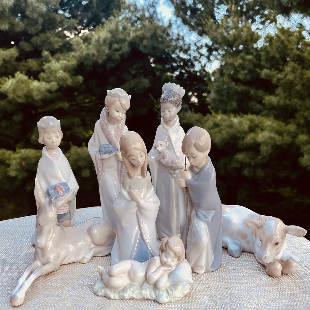 Vintage Lladro Childrens Nativity Set 8 Pc Spain Mary Joseph Jesus Wisemen AS IS